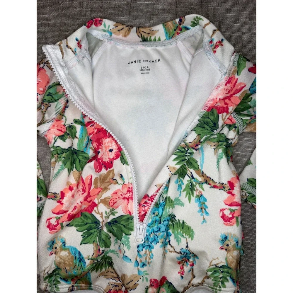 Janie and Jack Kids Tropical‎ Bird Floral Ruffle One Piece Swimsuit 3-6 Months